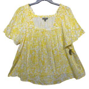 Style & Co Womens Plus Size 3X Paisley White Yellow Floral Print Gauze Cotton